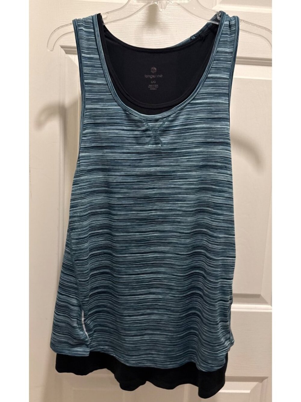 Tangerine women L double layer black blue tank top shirt workout active yoga NWT